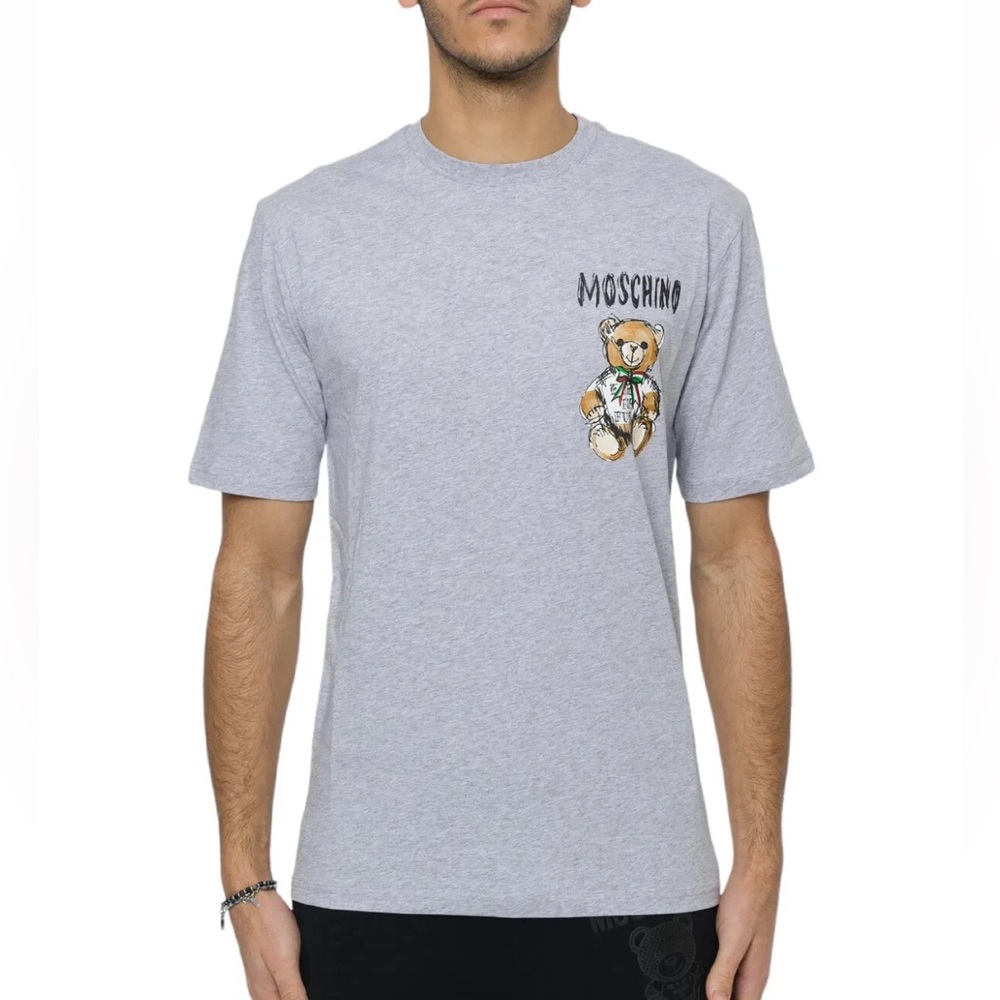 Moschino Light Heather Gray T-Shirt with Bear Graphic Logo size medium
